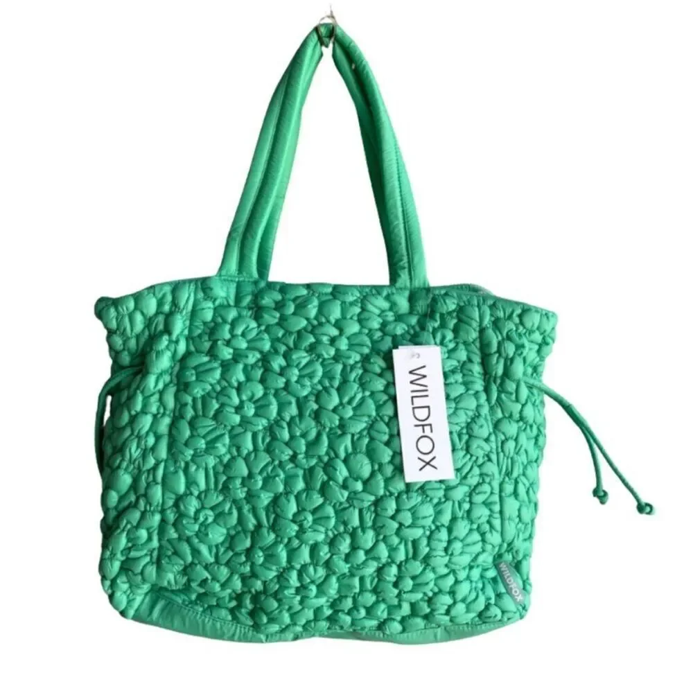 Wildfox Green Quilted Tote Bag with Drawstring Details
